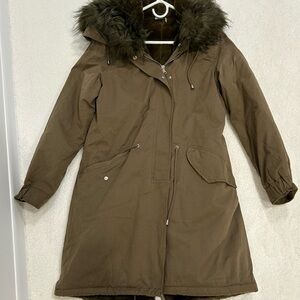 Love Token Olive Utility Jacket with Faux Fur Hood